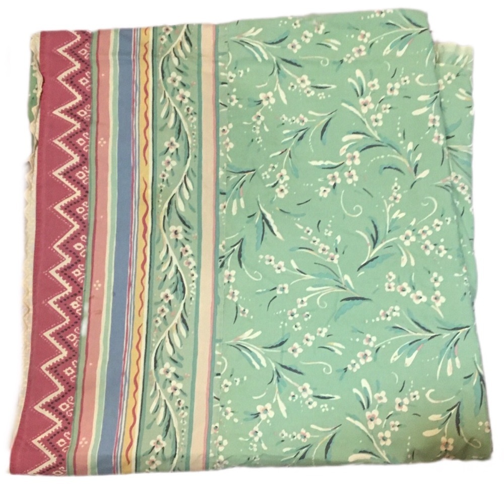 Floral and Striped Green Flat Sheet Fabric